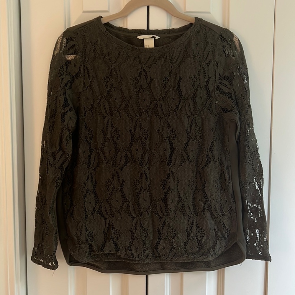 H&M Crewneck Sweatshirt with Lace overlay - Size M - Olive Green